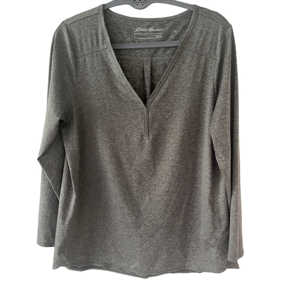 Eddie Bauer Heathered Gray V Neck Lightweight Athletic Top Large